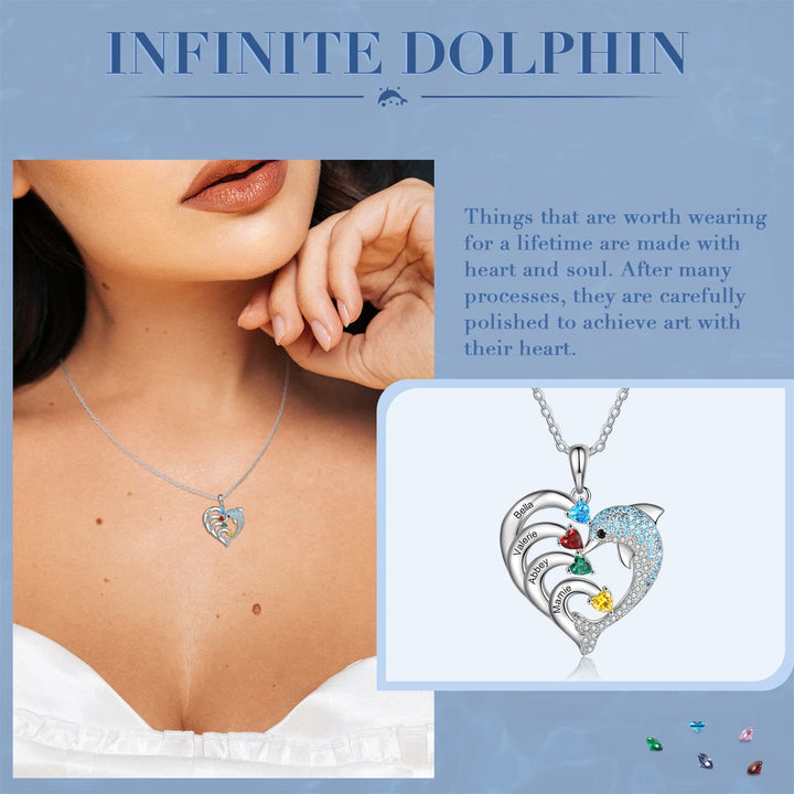 Collier avec pendentif en pierre gravée en forme de cœur et de dauphin Olivenorma - image 8