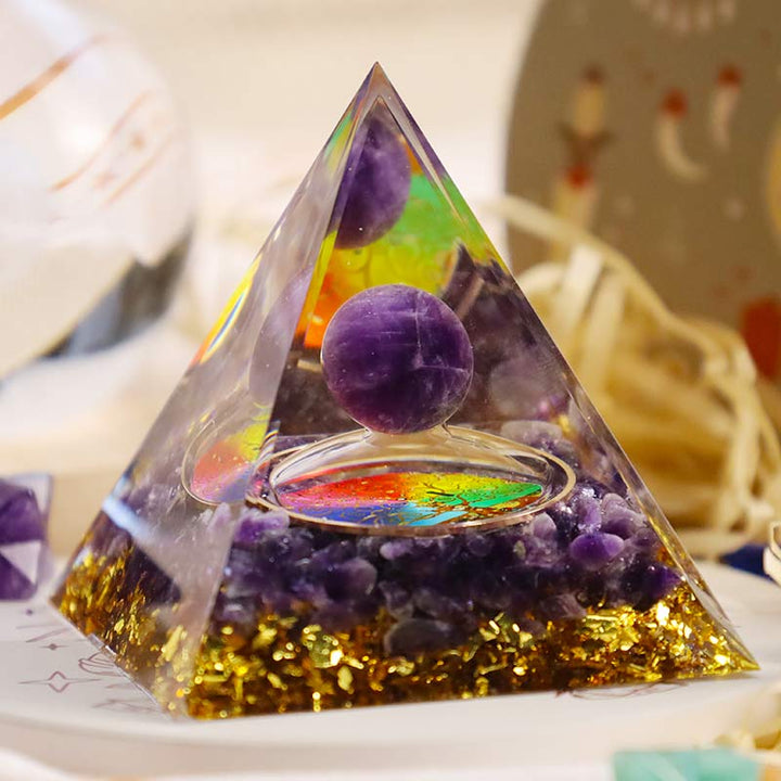 Pyramide d'orgone de l'arbre de vie en améthyste Olivenorma