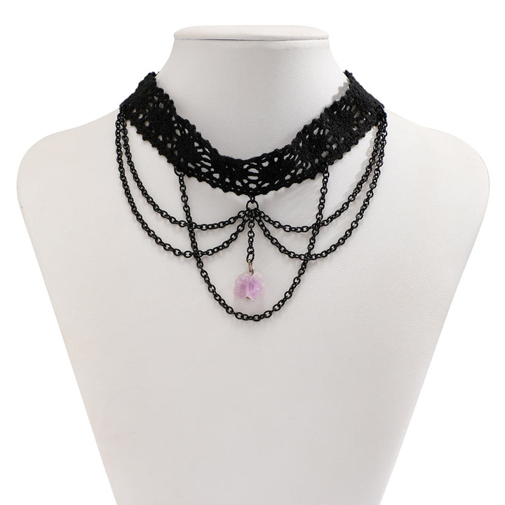 Collier ras du cou gothique en dentelle améthyste Olivenorma pour Halloween