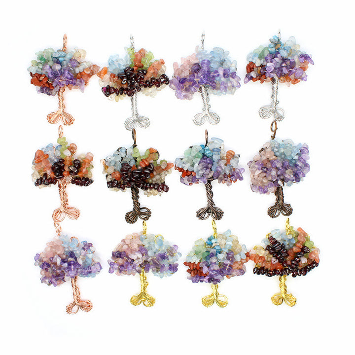 Collier pendentif arbre de vie chakra gravier cristal Olivenorma
