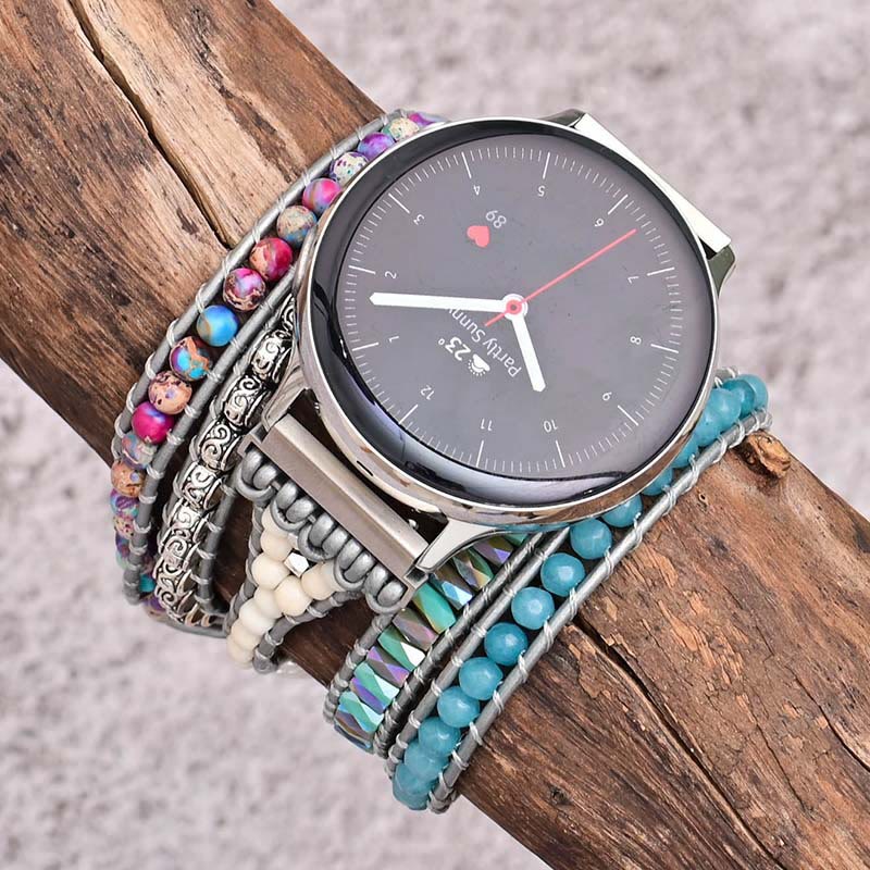 Bracelet Samsung enveloppant en jade blanc aigue-marine Olivenorma 