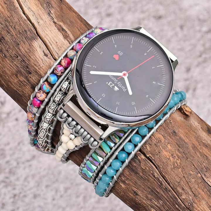 Bracelet Samsung enveloppant en jade blanc aigue-marine Olivenorma 