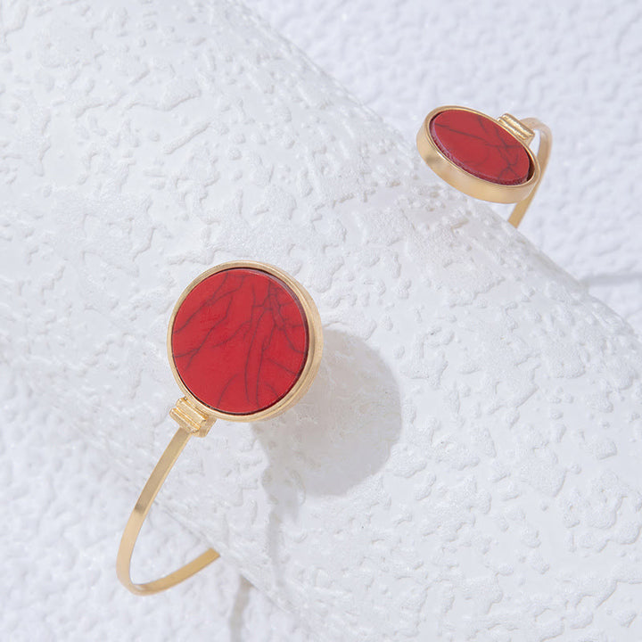 Ensemble de cinq bracelets ouverts en alliage de pierre naturelle Olivenorma 