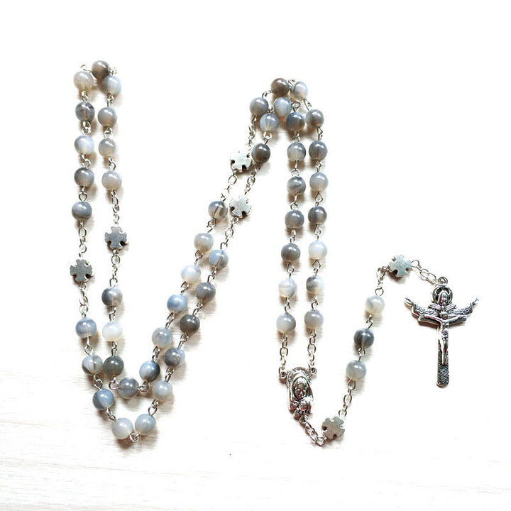 Collier chapelet en pierre de lune grise avec croix de Jésus Olivenorma - image 5
