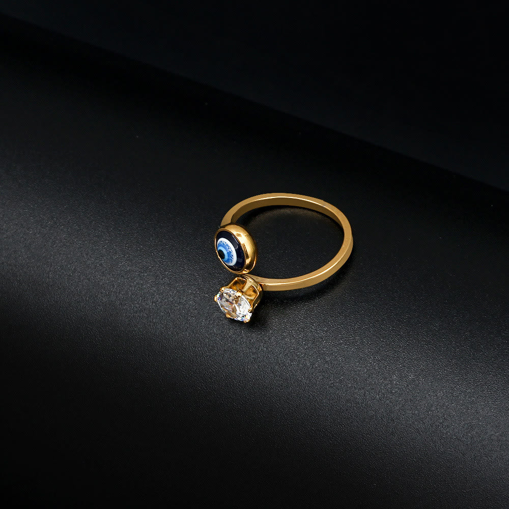 Bague Olivenorma en plaqué or avec zircon blanc et mauvais œil pour femme