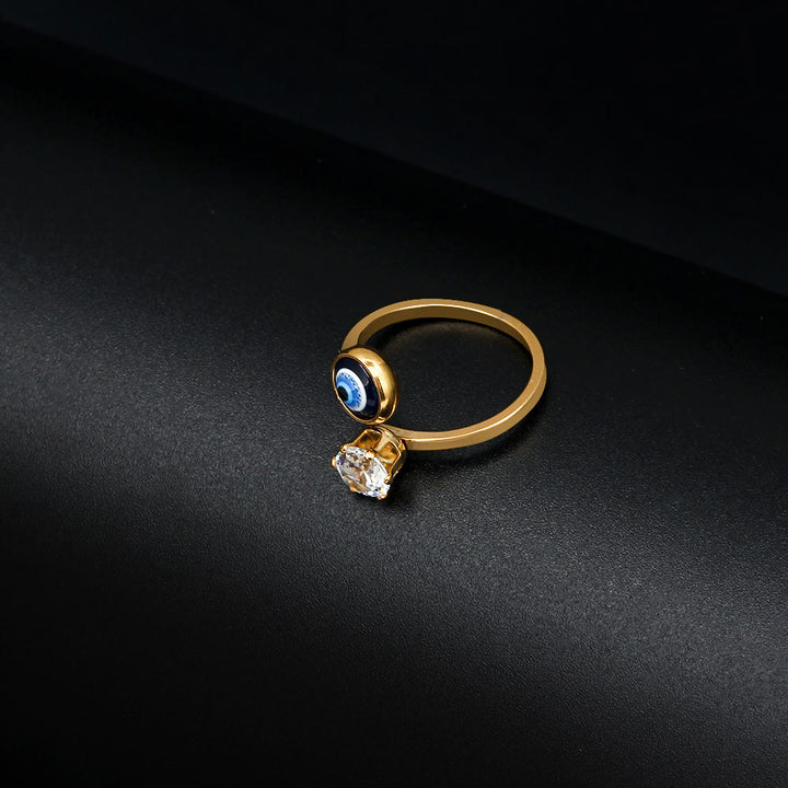 Bague Olivenorma en plaqué or avec zircon blanc et mauvais œil pour femme