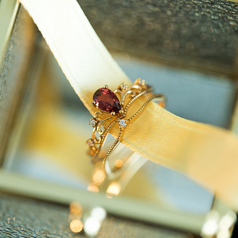 Ensemble de bagues ajustables empilables avec couronne en grenat rouge Olivenorma