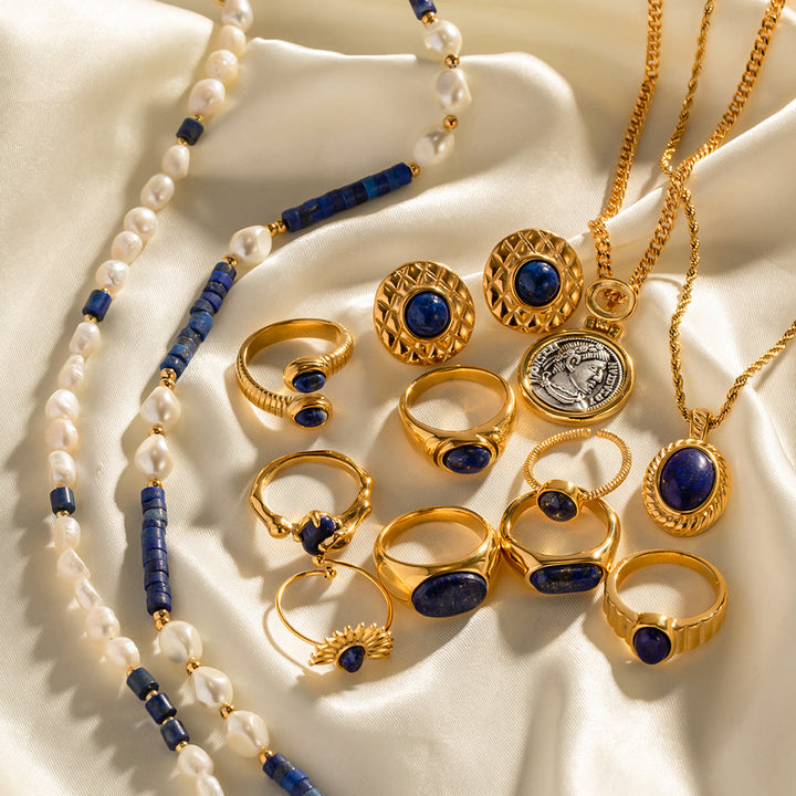 Ensemble de bagues vintage en acier titane et lapis-lazuli Olivenorma Court 