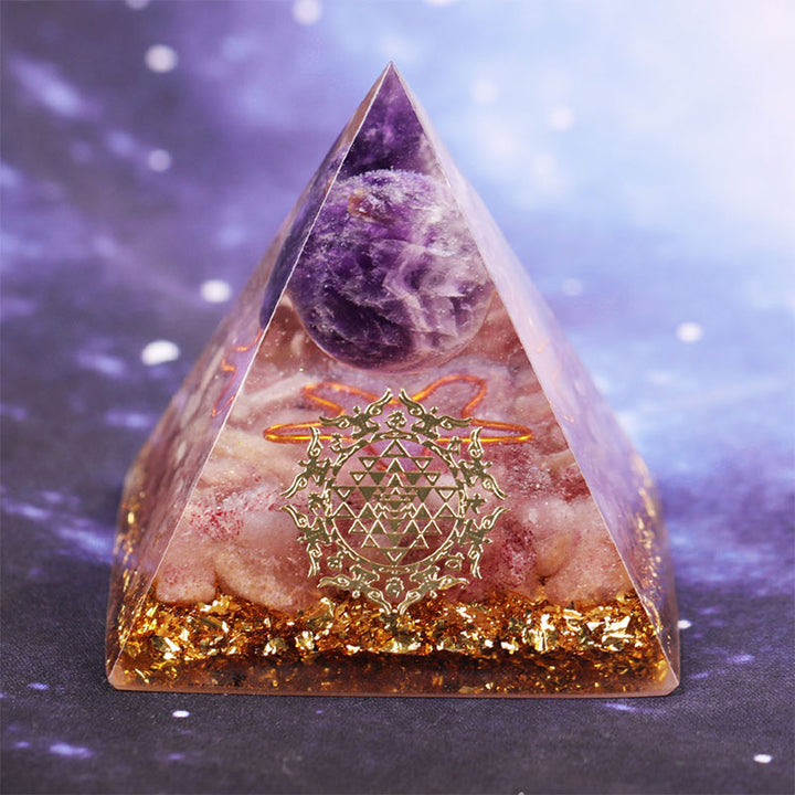Pyramide orgone en quartz fraise améthyste Olivenorma