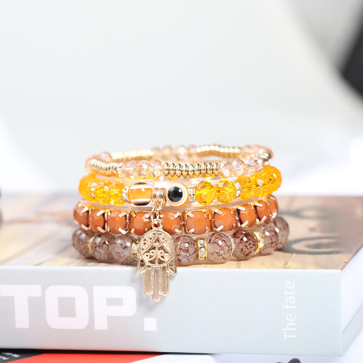 Ensemble de bracelets à quatre rangs de perles Evil Eye Hamsa Olivenorma 