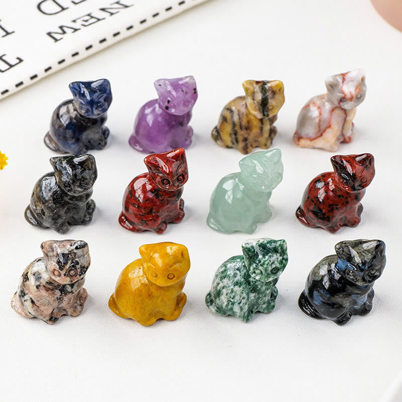 Décoration en pierre précieuse sculptée en forme de chat porte-bonheur en cristal naturel Olivenorma - image 0