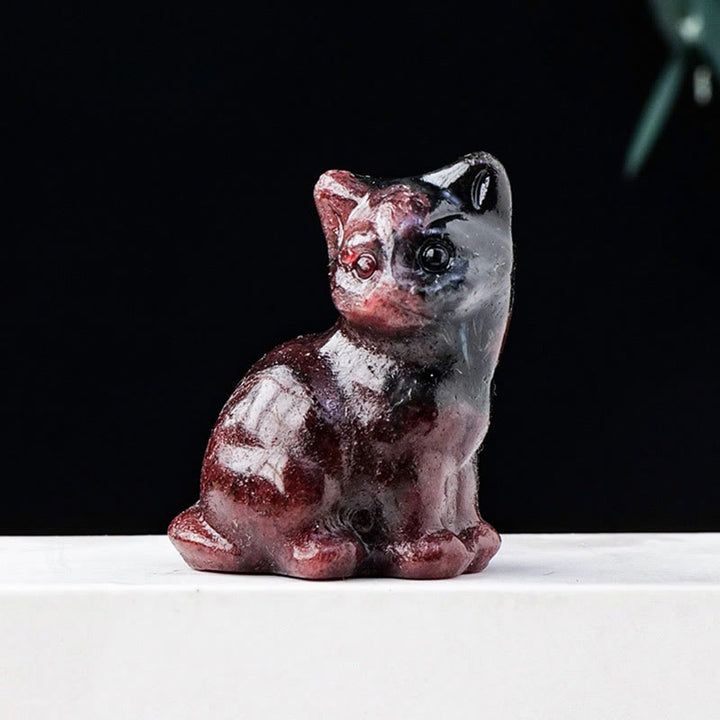 Décoration en pierre précieuse sculptée en forme de chat porte-bonheur en cristal naturel Olivenorma - Grenat - image 33