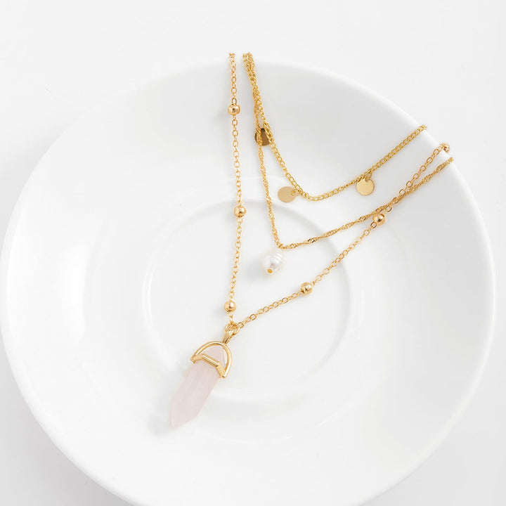 Ensemble de collier avec pendentif en perles d'eau douce en quartz rose Olivenorma 