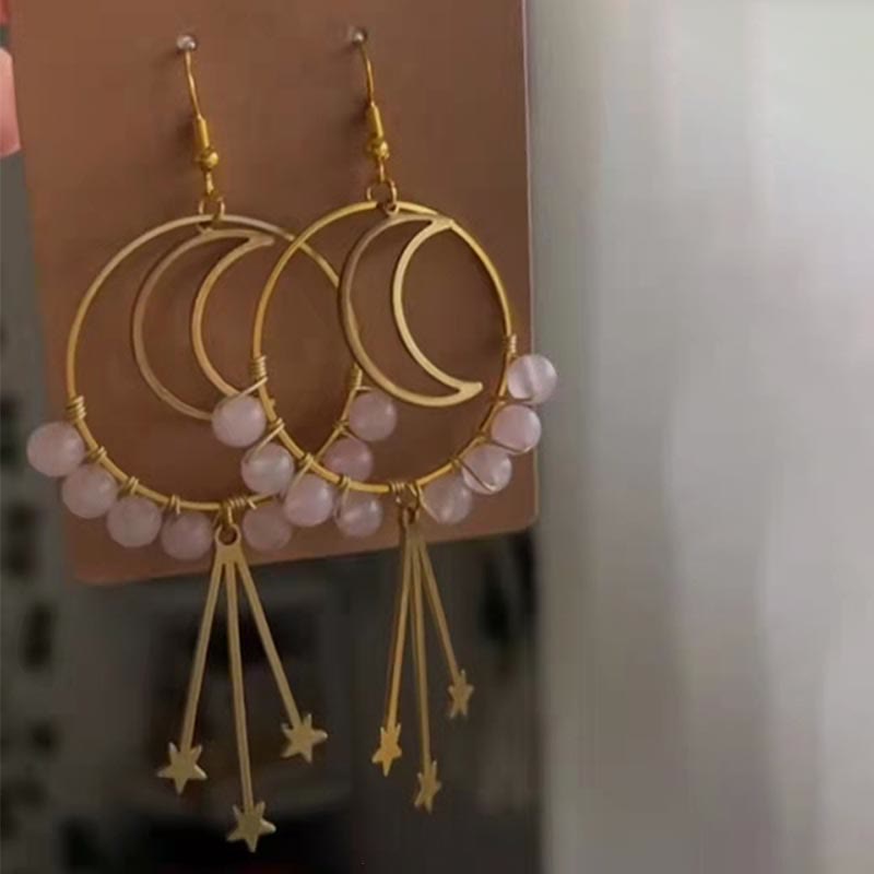 Boucles d'oreilles en cristal naturel avec champignons lune et étoile Olivenorma