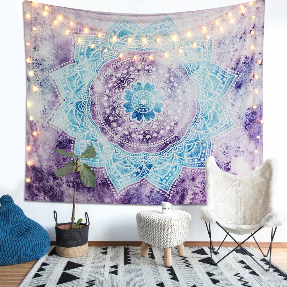 Tapisserie murale décorative à motif mandala violet et bleu Olivenorma