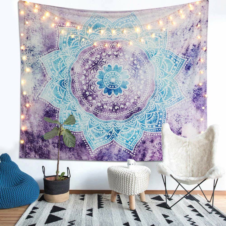 Tapisserie murale décorative à motif mandala violet et bleu Olivenorma