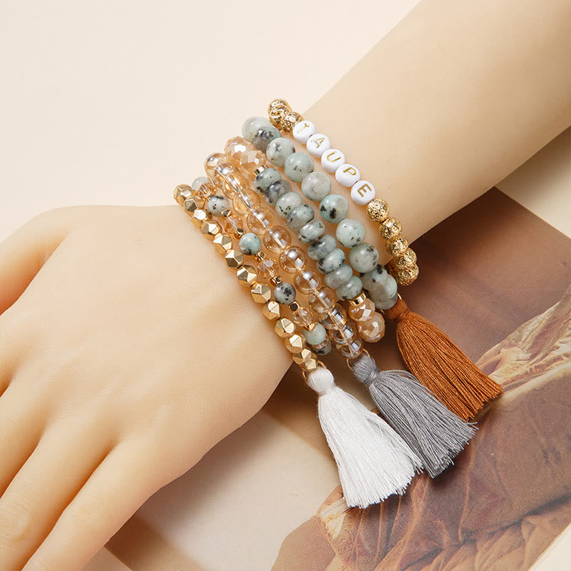 Olivenorma Lot de 6 bracelets en cristal naturel gravés