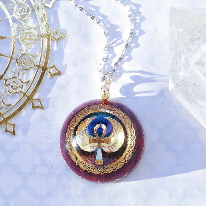 Collier Clé de Vie Olivenorma Grenat Lapis Lazuli Aigue-Marine 