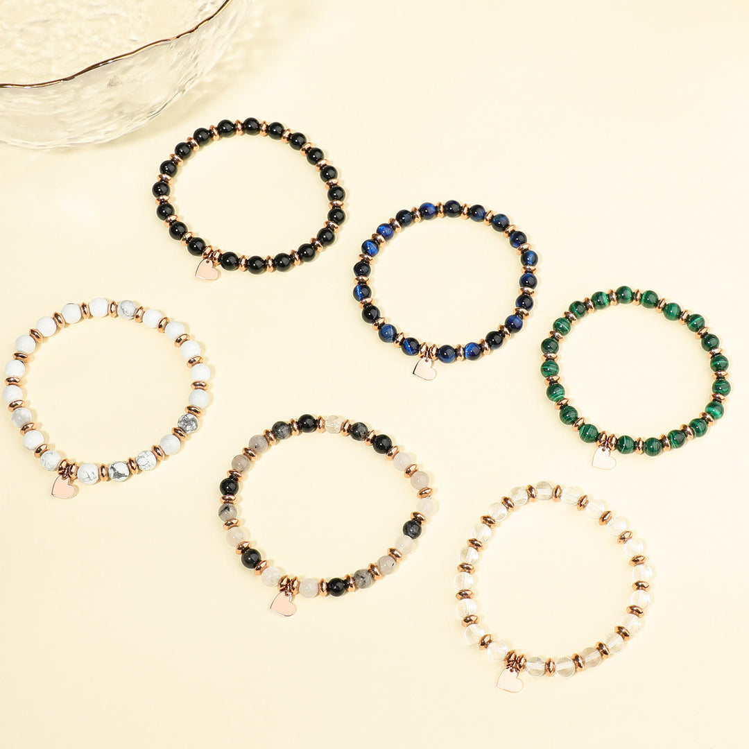 Bracelet pendentif en forme de cœur en métal et perles de cristal naturel Olivenorma