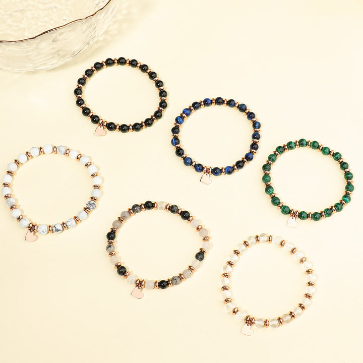 Bracelet pendentif en forme de cœur en métal et perles de cristal naturel Olivenorma