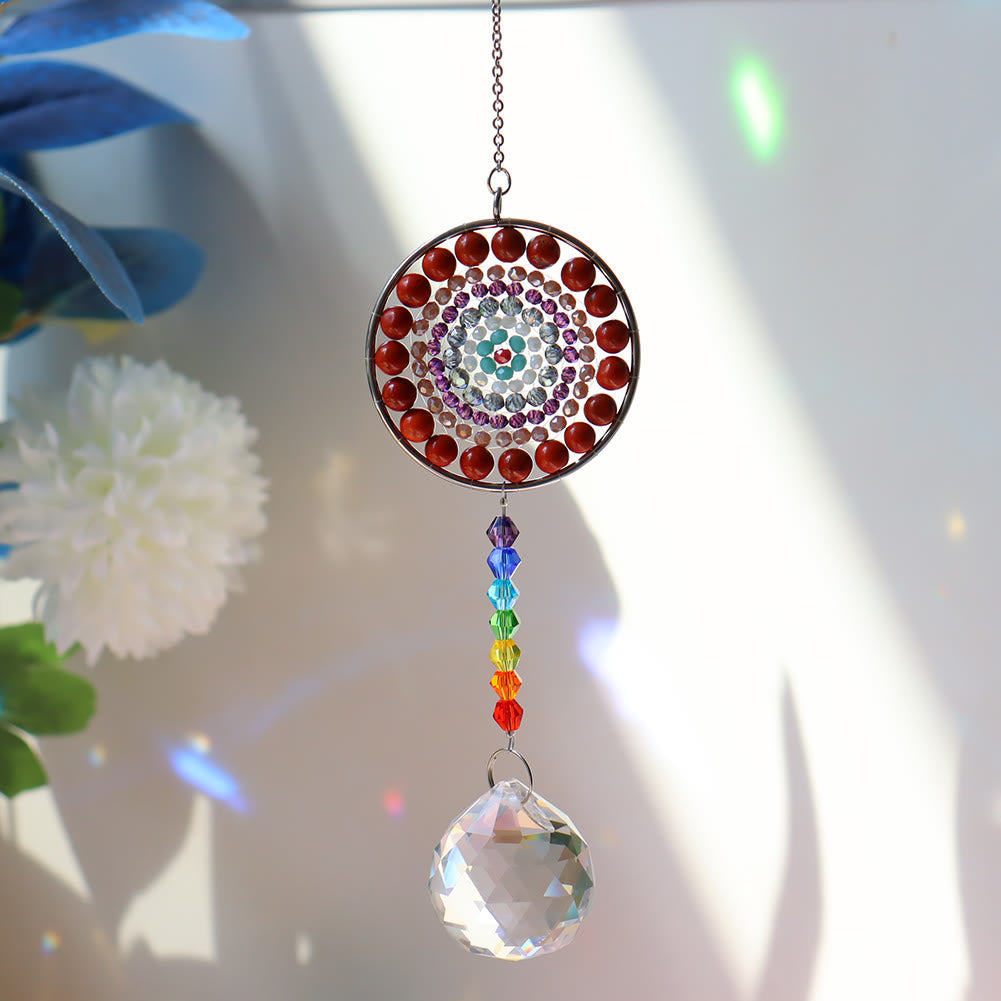 Carillon éolien chakra fait main avec attrape-soleil en cristal Olivenorma