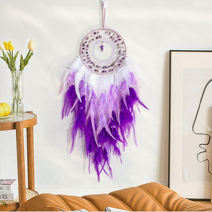 Pendentif pendule en gravier d'améthyste Olivenorma Attrape-rêves violet 