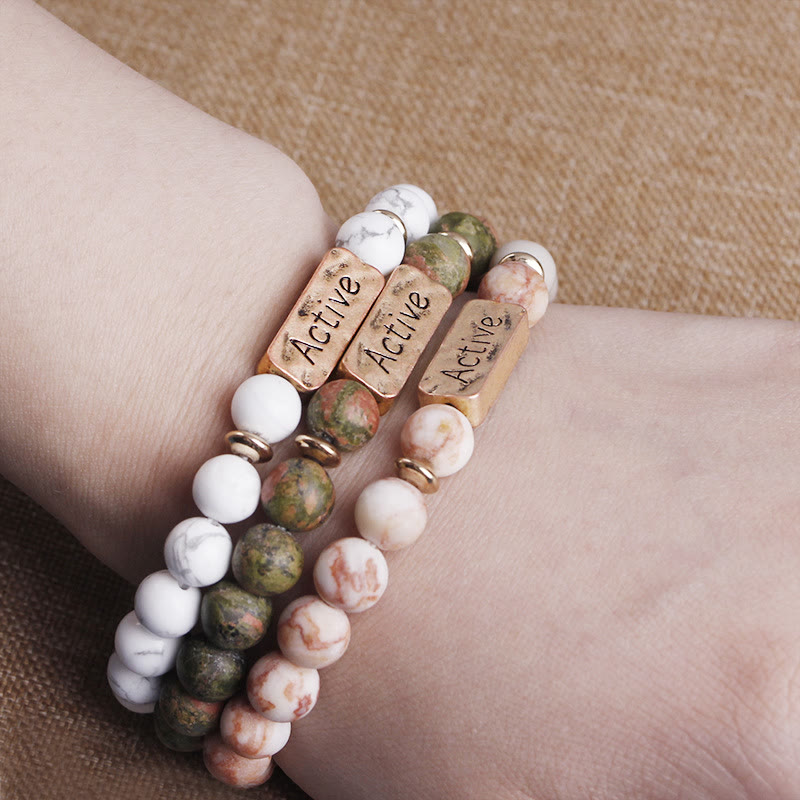 Bracelet gravé Active Faith en pierres précieuses naturelles Olivenorma