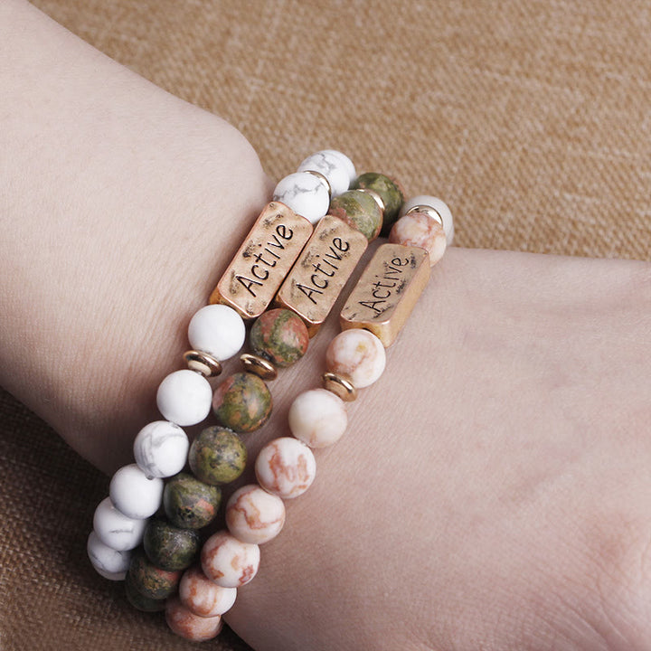 Bracelet gravé Active Faith en pierres précieuses naturelles Olivenorma