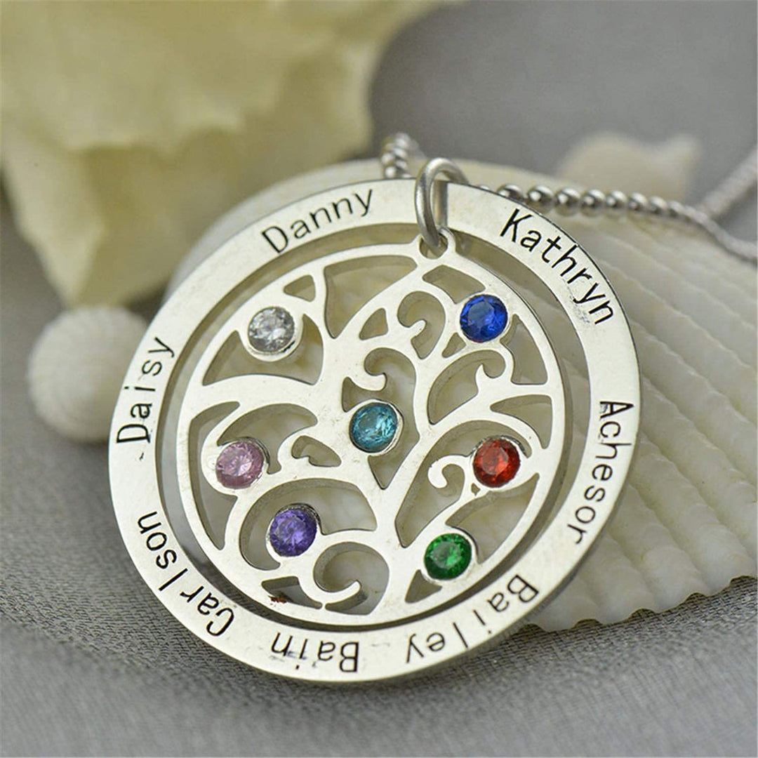 Collier avec pierre de naissance gravée du nom de l'arbre de vie Olivenorma 