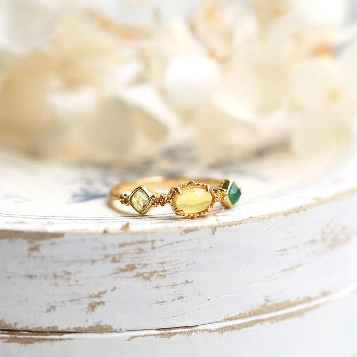 Bague rétro délicate en ambre avec pierres précieuses Olivenorma