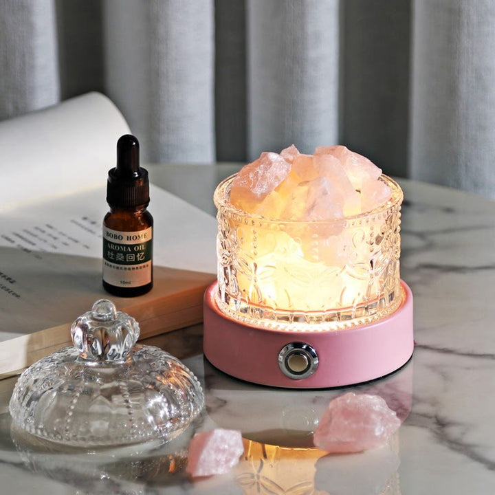 Lampe d'aromathérapie en cristal transparent amazonite et quartz rose Olivenorma 