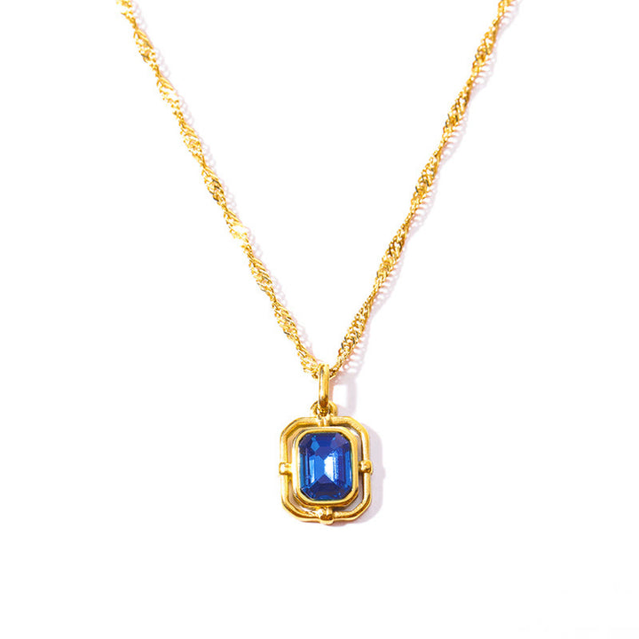 Collier en acier titane et zircon carré avec chaîne ondulée Olivenorma 