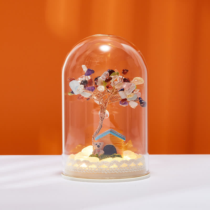 Décoration d'arbre Feng Shui avec couvercle en verre cristal naturel Olivenorma 