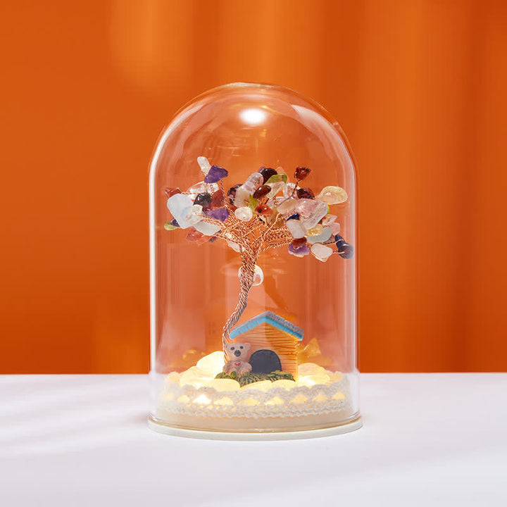 Décoration d'arbre Feng Shui avec couvercle en verre cristal naturel Olivenorma 