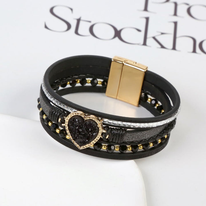 Bracelet en cuir tressé multicouche en forme de cœur Olivenorma
