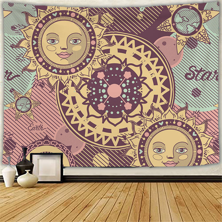Tapisserie murale de méditation avec tatouage de chat et soleil et lune Olivenorma