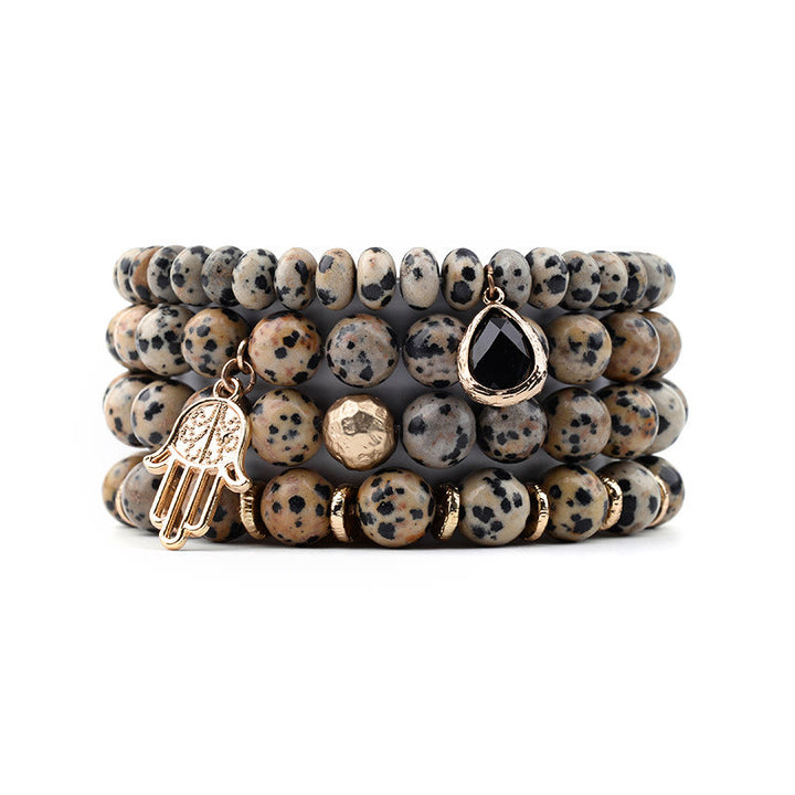 Bracelet pendentif Hamsa en obsidienne et jaspe dalmatien naturel Olivenorma 