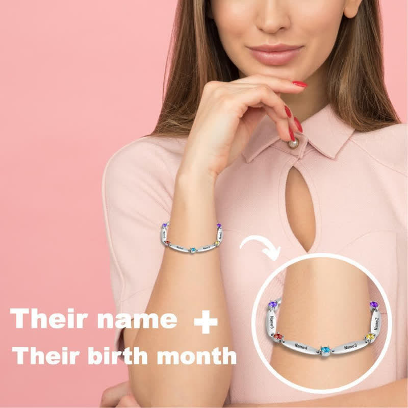 Bracelet avec noms de famille et pierres de naissance Olivenorma