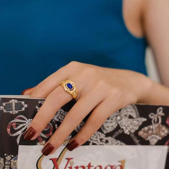 Bague ajustable vintage en lapis-lazuli Olivenorma 