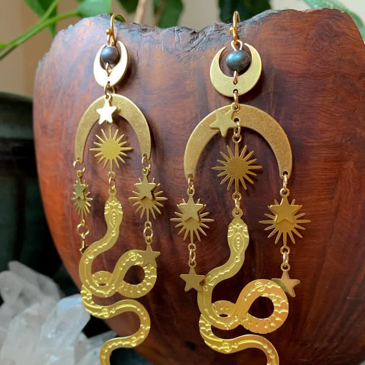 Boucles d'oreilles serpent lune en or et perles de Tahiti Bohemia Olivenorma