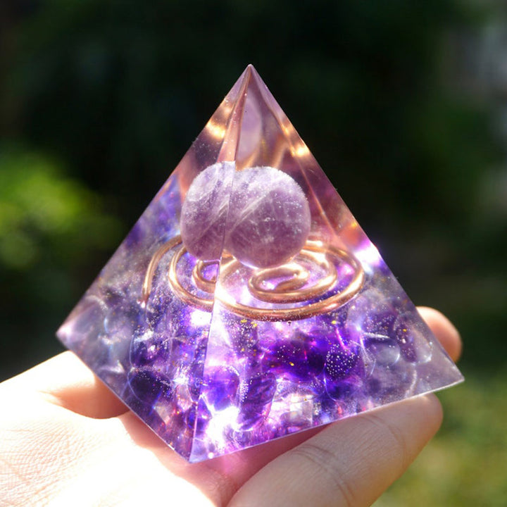 Pyramide d'orgone en cristal transparent améthyste Olivenorma