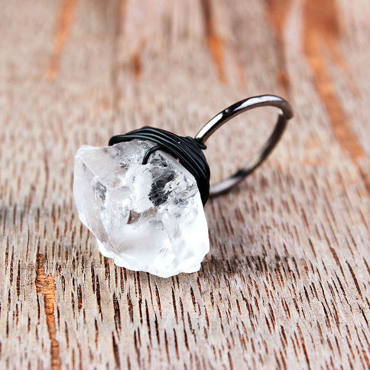 Bague enroulée en fil de cristal et pierre naturelle faite à la main Olivenorma