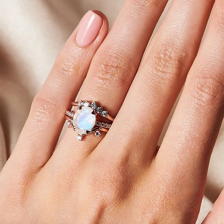 Bague créative en 3 pièces avec pierre de lune en cristal naturel Olivenorma