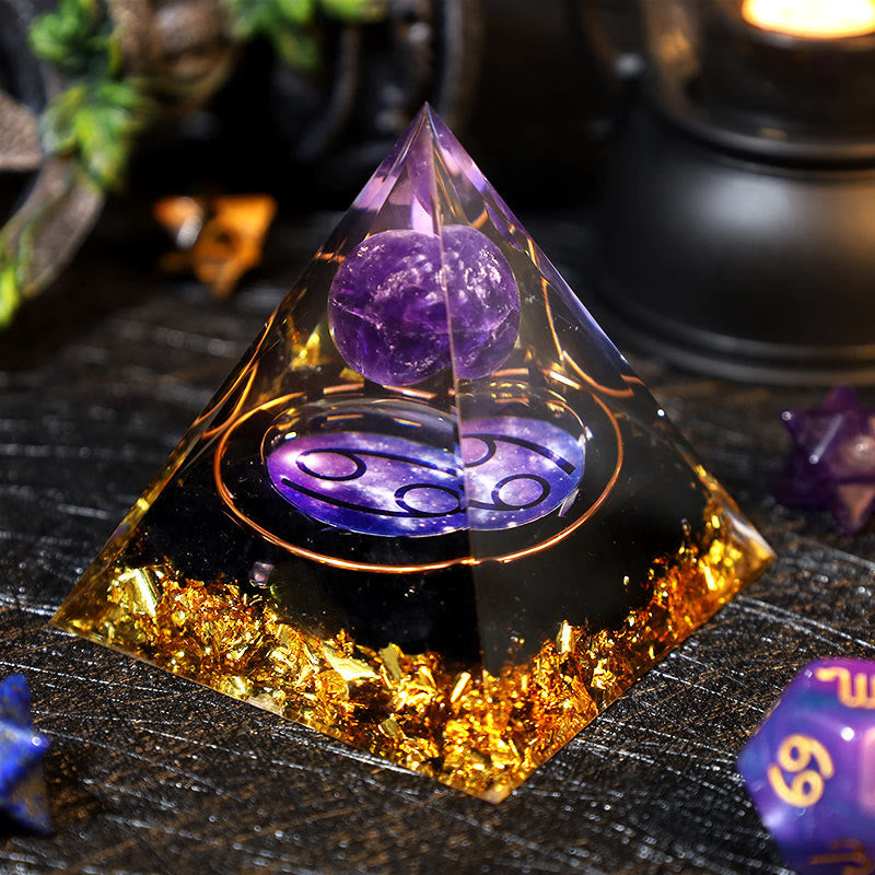 Boule d'améthyste Olivenorma Gravier d'obsidienne Zodiac Cancer Orgone Pyramide 