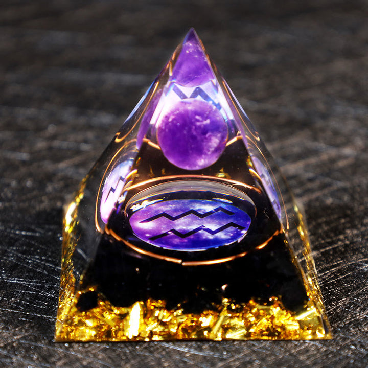 Boule d'améthyste Olivenorma Gravier d'obsidienne Zodiac Verseau Pyramide d'orgone 