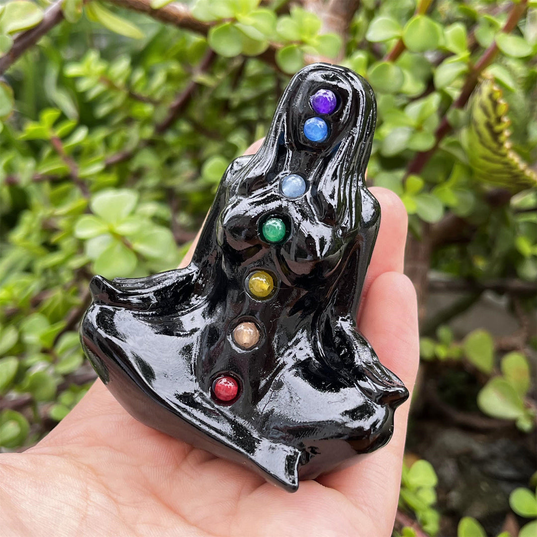 Décoration de pierres précieuses païennes de déesse du yoga des chakras d'obsidienne Olivenorma