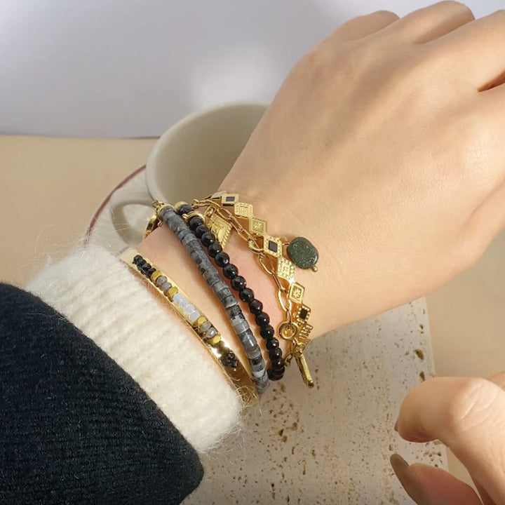 Bracelet ouvert en pierre naturelle de style ethnique bohème Olivenorma