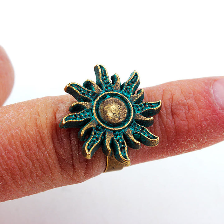 Bague soleil vert foncé en bronze exotique gothique Olivenorma