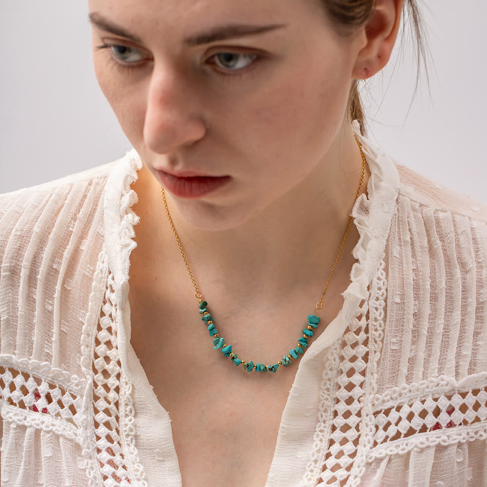 Collier pendentif en gravier turquoise Olivenorma en acier inoxydable doré 18 carats 