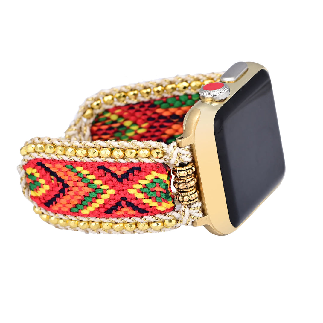 Bracelet de montre Apple Watch tressé en nylon orange rouge avec zircon doré Olivenorma 